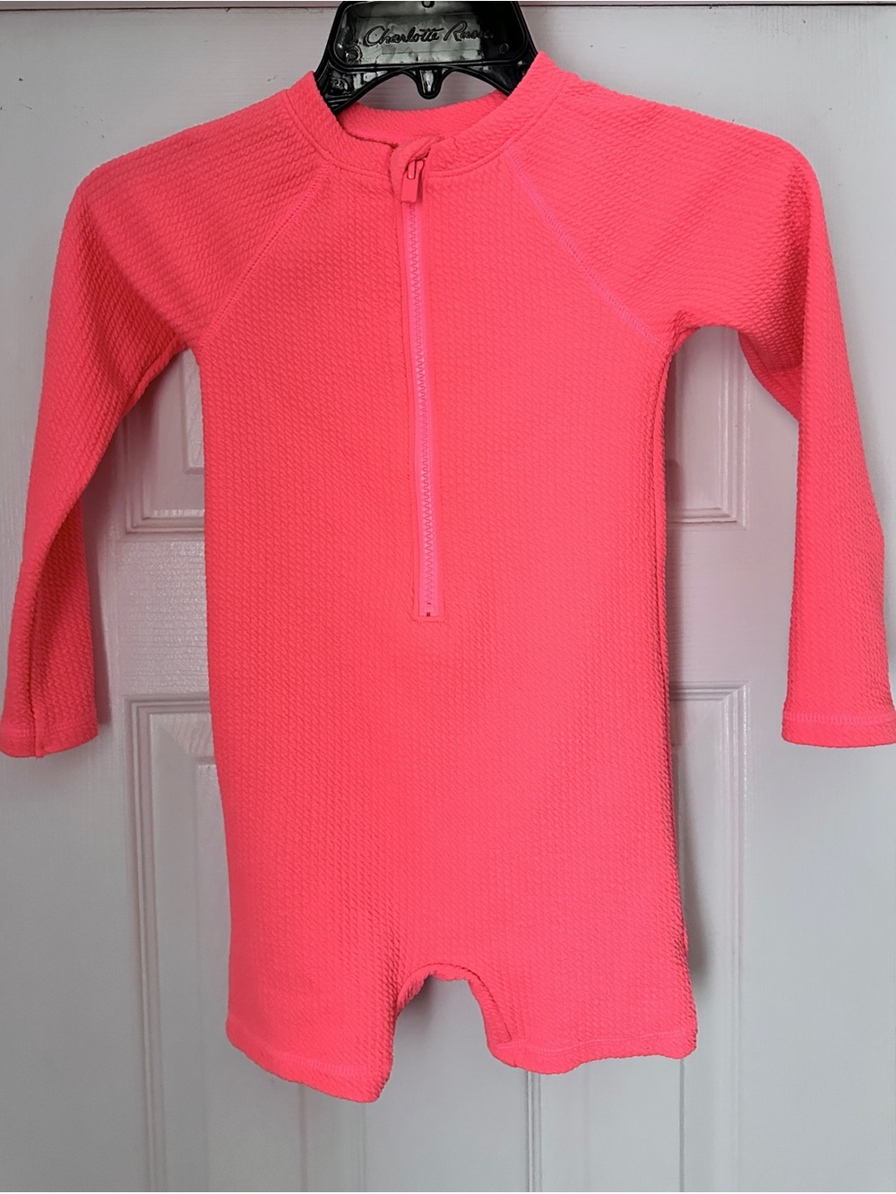 Old Navy Neon Pink Long Sleeve Zip-Front Rashguard One-Piece Girl Bathing Suit